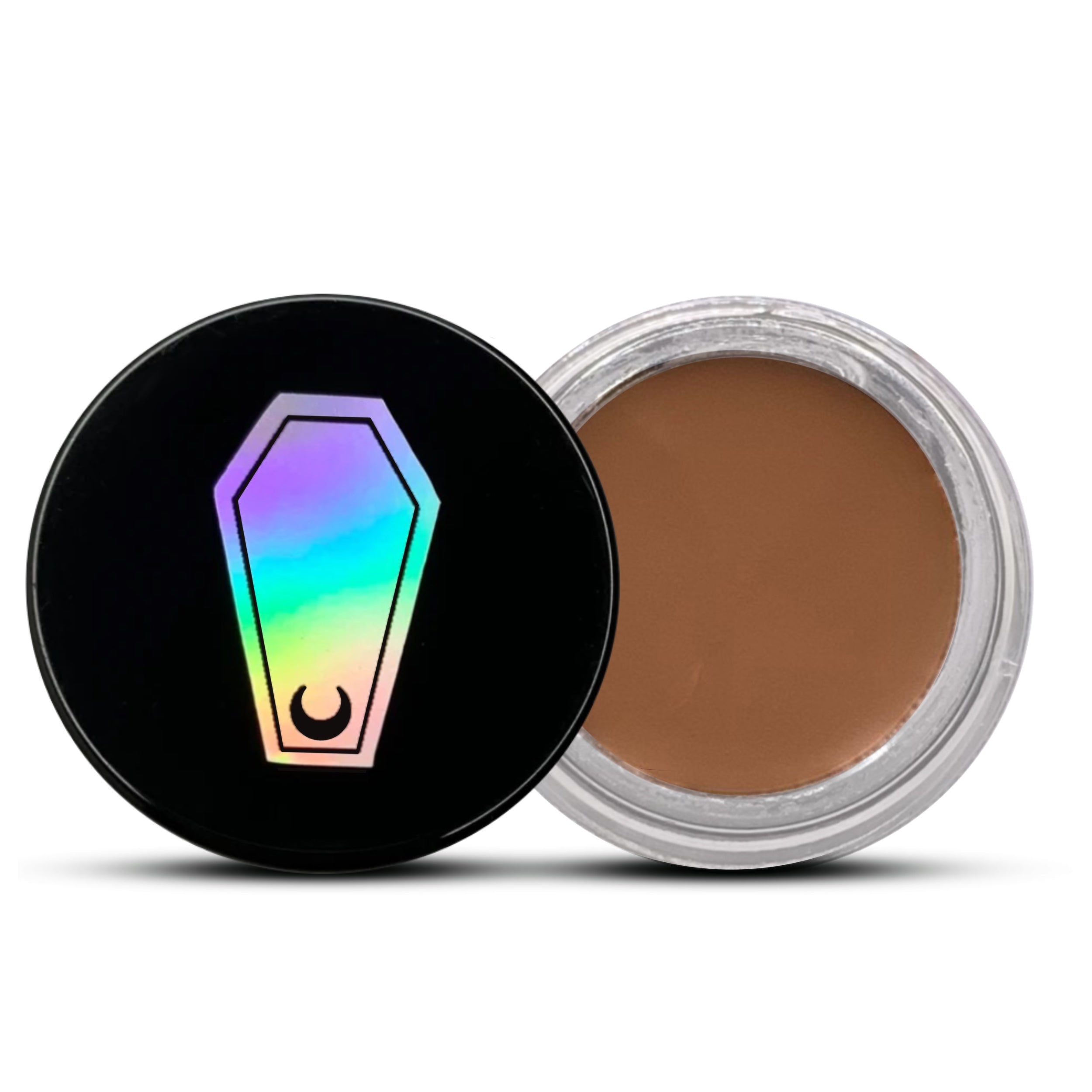 GLASS CIRCLE JAR WATER PROOF FUNERAL PROOF EYELINER/BROW POMADE BY HOLOGRAVE COSMETICS IN THE PALE TAUPE BROWN SHADE BURIAL
  #SHADES_BURIAL