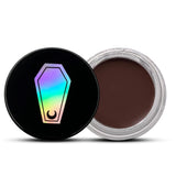 GLASS CIRCLE JAR WATER PROOF FUNERAL PROOF EYELINER/BROW POMADE BY HOLOGRAVE COSMETICS IN THE MEDIUM BROWN SHADE CASKET
 #SHADES_CASKET