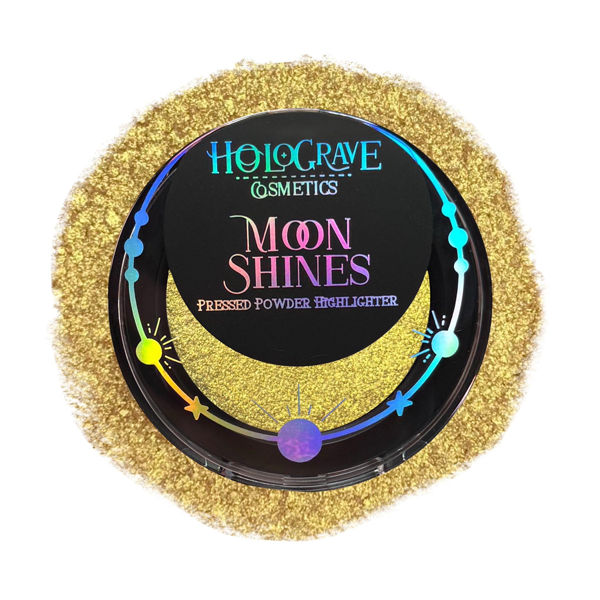 Holograve Cosmetics MoonShines pressed powder highlighter in the shade Crescent. vegan, cruelty-free, talc-free, shimmer highlighter
#SHADES_CRESCENT