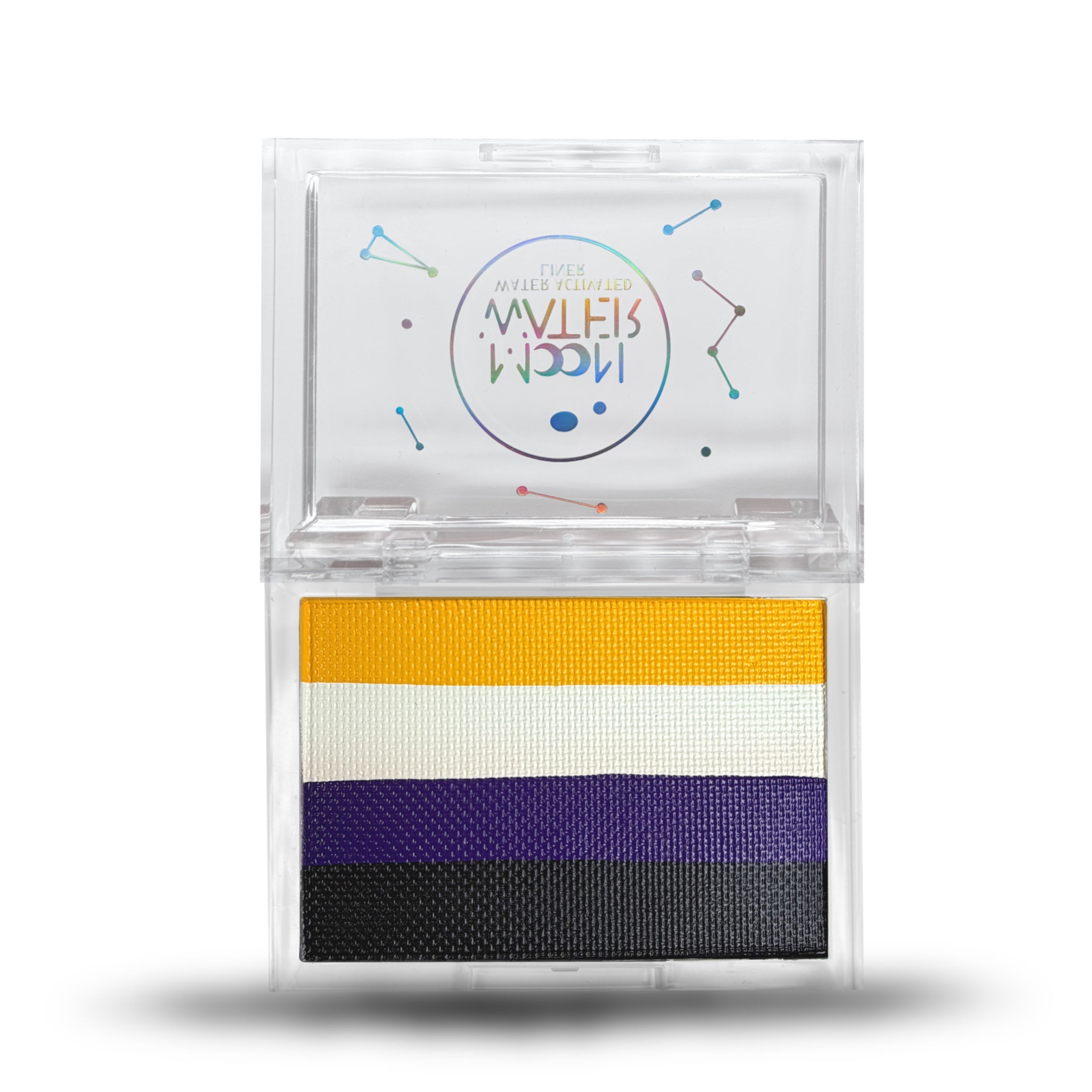 RECTANGLE CONTAINER WATER ACTIVATED MOON WATER EYELINER AND FACE PAINT BY HOLOGRAVE COSMETICS IN THE YELLOW/WHITE/PURPLE/BLACK PAN #SHADES_CRYPTID