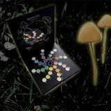 HOLOGRAVE COSMETICS FAERIE RING PALETTE WITH MUSHROOM RING branding on a dark background with glowing mushrooms.