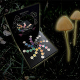 HOLOGRAVE COSMETICS FAERIE RING PALETTE WITH MUSHROOM RING branding on a dark background with glowing mushrooms.