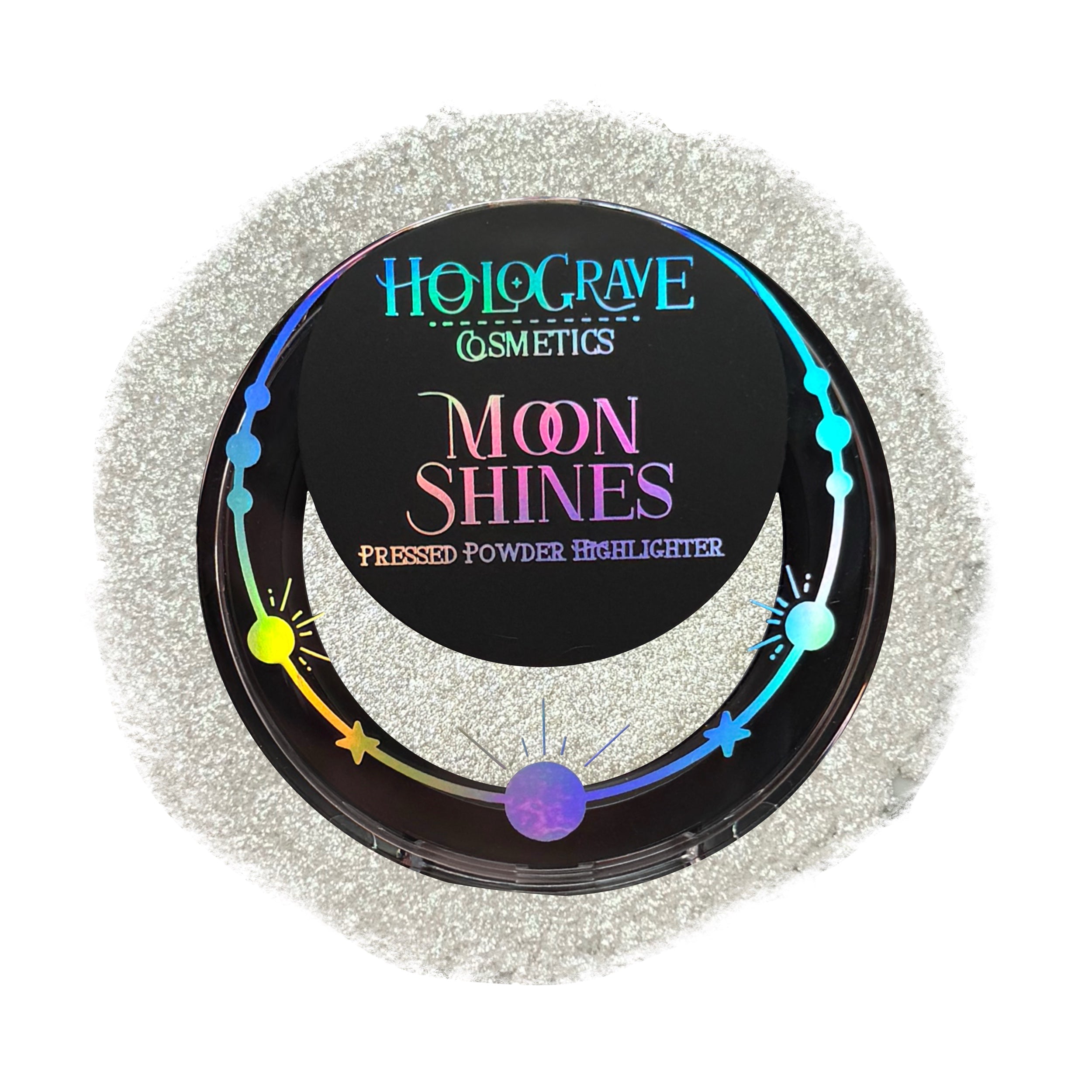 Holograve Cosmetics MoonShines pressed powder highlighter in the shade Full Moon. vegan, cruelty-free, talc-free, shimmer highlighter
#SHADES_FULL MOON