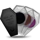 A selection of Funeral Proof® Gel Eyeliner / Brow Pomade by HoloGrave Cosmetics in various colors in coffin shaped jars. waterproof, talc-free, and vegan eyeliner