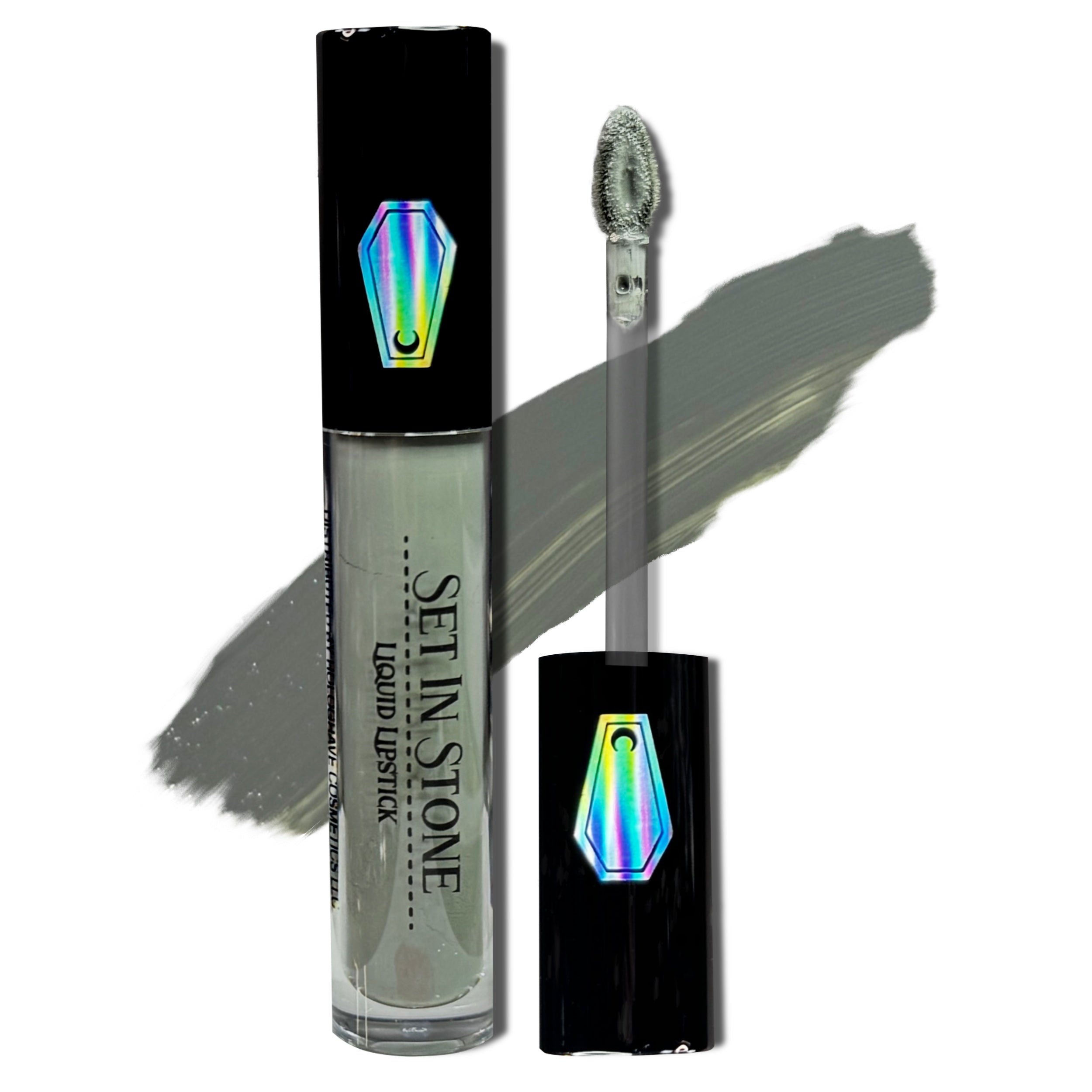 SET IN STONE LIQUID LIPSTICK TUBE NEXT TO PRODUCT WAND #SHADES_GARGOYLESQUE