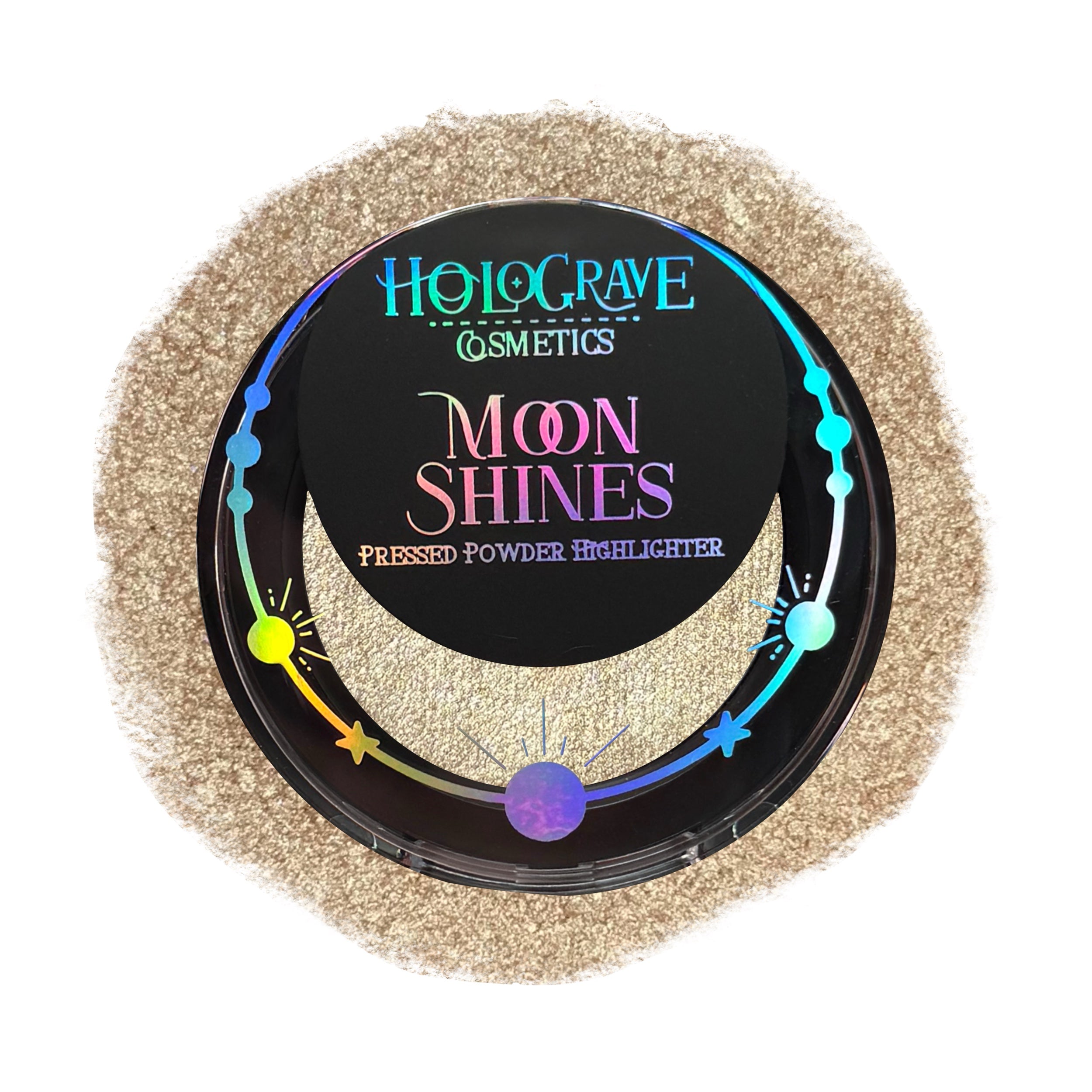 Holograve Cosmetics MoonShines pressed powder highlighter in the shade Gibbous. vegan, cruelty-free, talc-free, shimmer highlighter
#SHADES_GIBBOUS