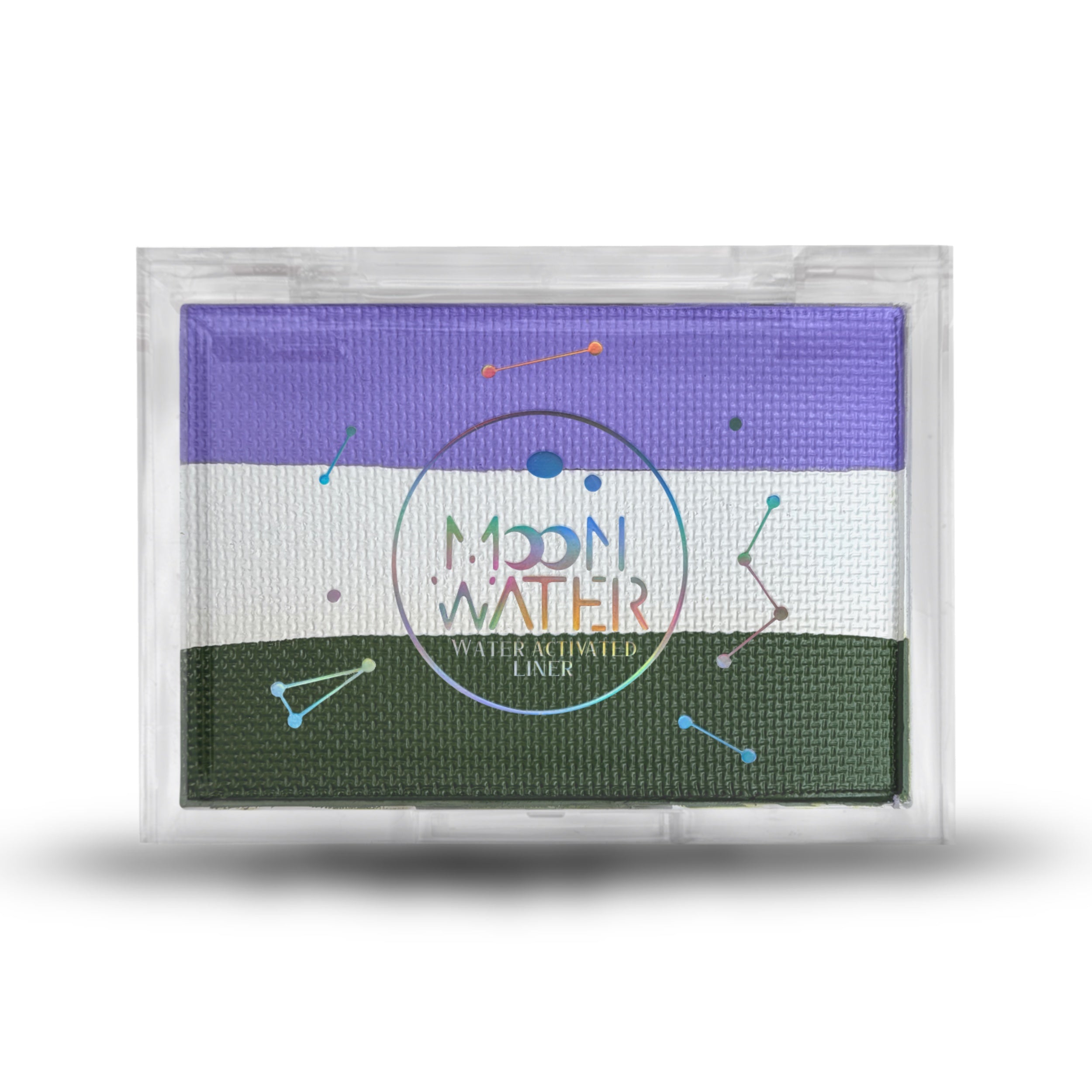RECTANGLE CONTAINER WATER ACTIVATED MOON WATER EYELINER AND FACE PAINT BY HOLOGRAVE COSMETICS IN THE PURPLE/WHITE/GREEN PAN #SHADES_GREENBRIAR