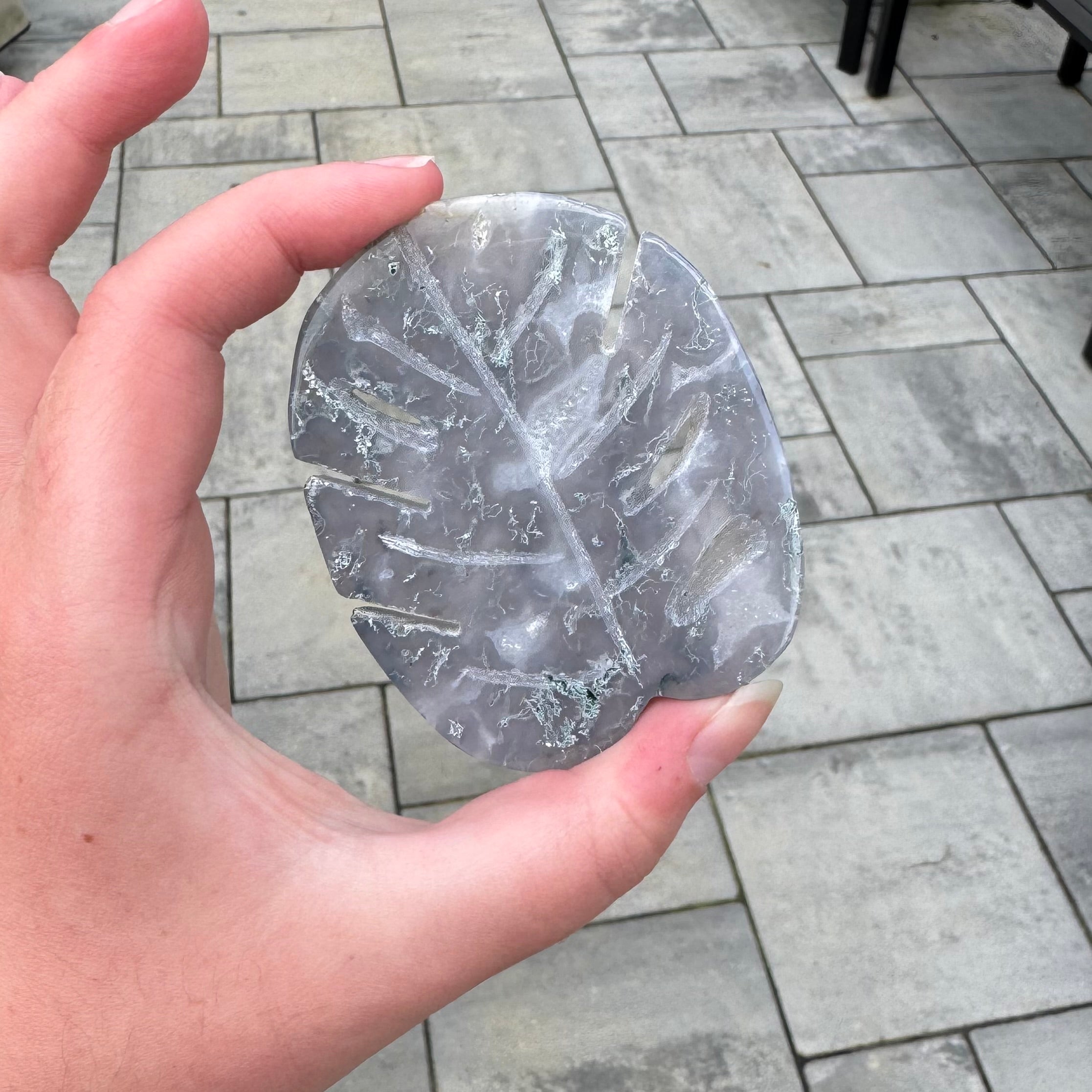 Moss Agate Leaf Carving