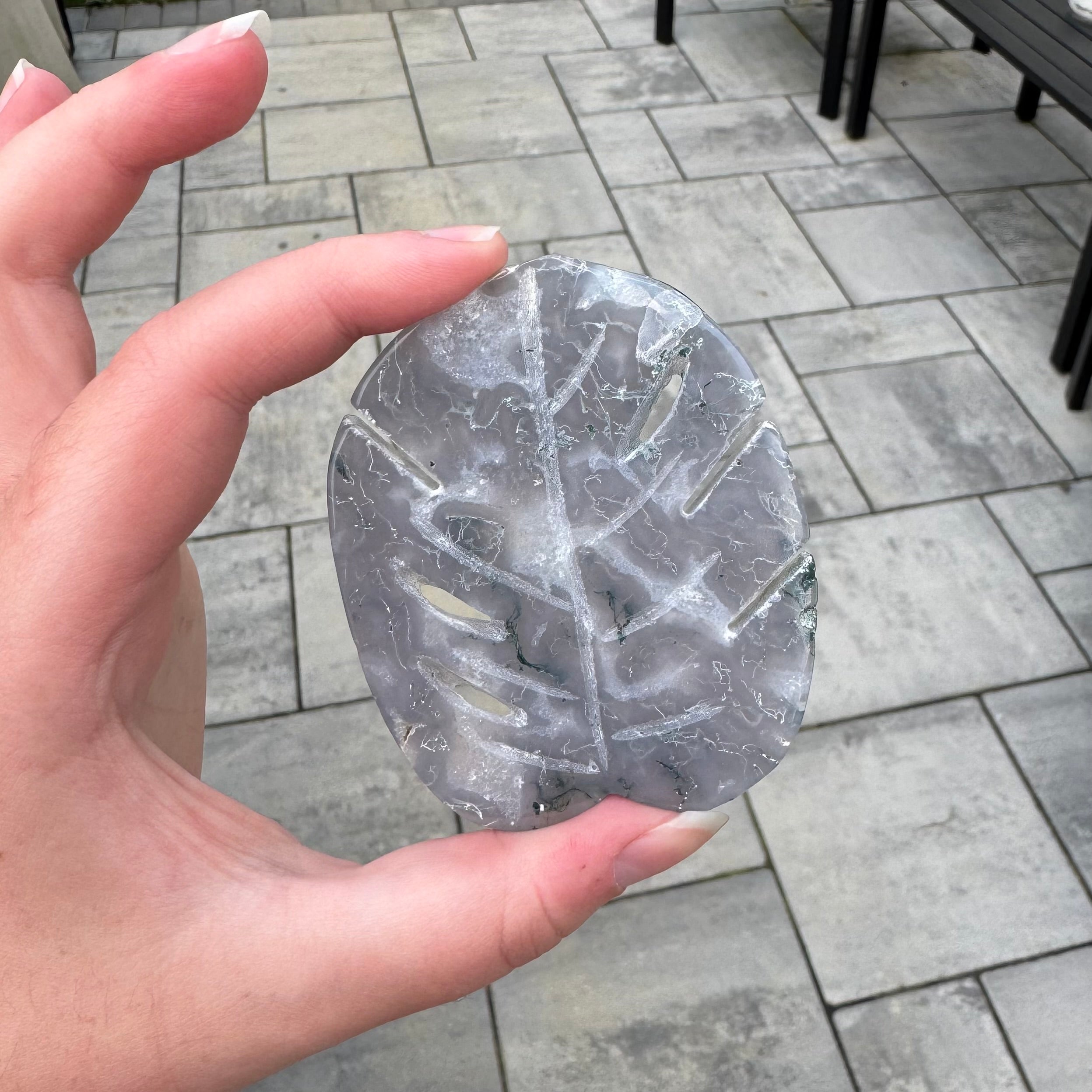 Moss Agate Leaf Carving