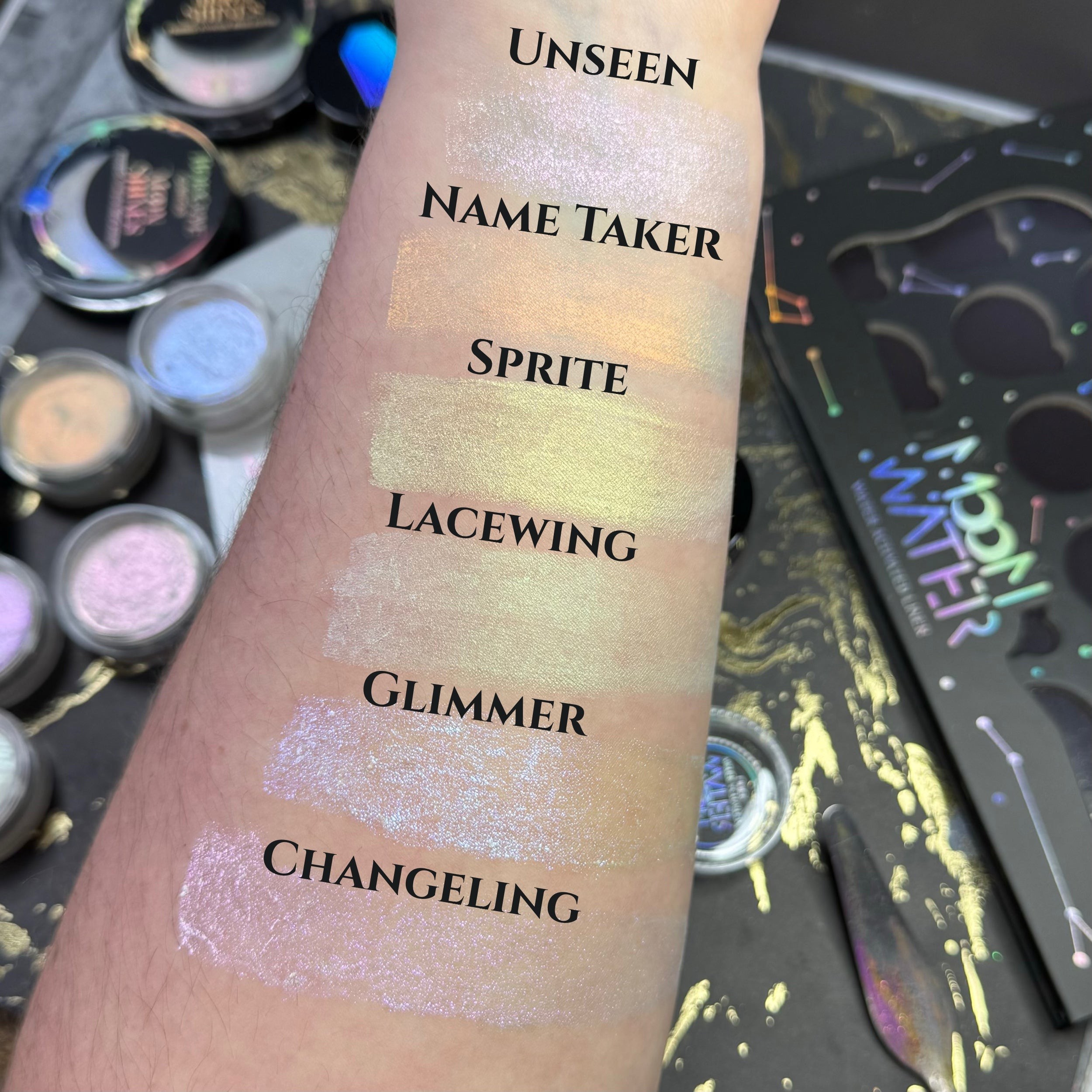 #shades_Unseen,Unseen (Pink Interference Topper),name taker,name taker (orange interference topper),sprite,sprite (yellow interference topper),lacewing,lacewing (green interference topper),glimmer,glimmer (blue interference topper),changeling,changeling (purple interference topper)