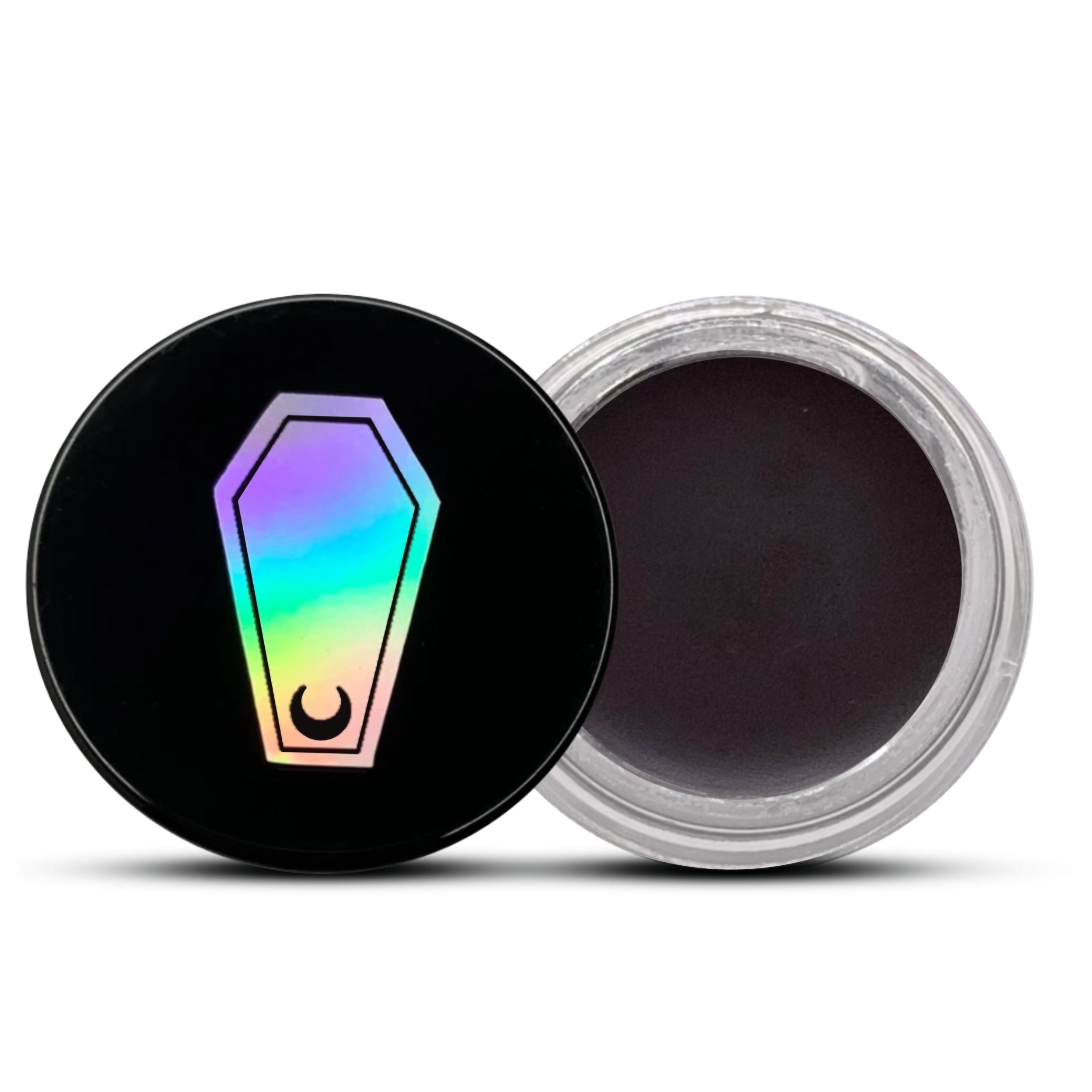 GLASS CIRCLE JAR WATER PROOF FUNERAL PROOF EYELINER/BROW POMADE BY HOLOGRAVE COSMETICS IN THE OFF-BLACK SHADE MORTUARY #SHADES_MORTUARY