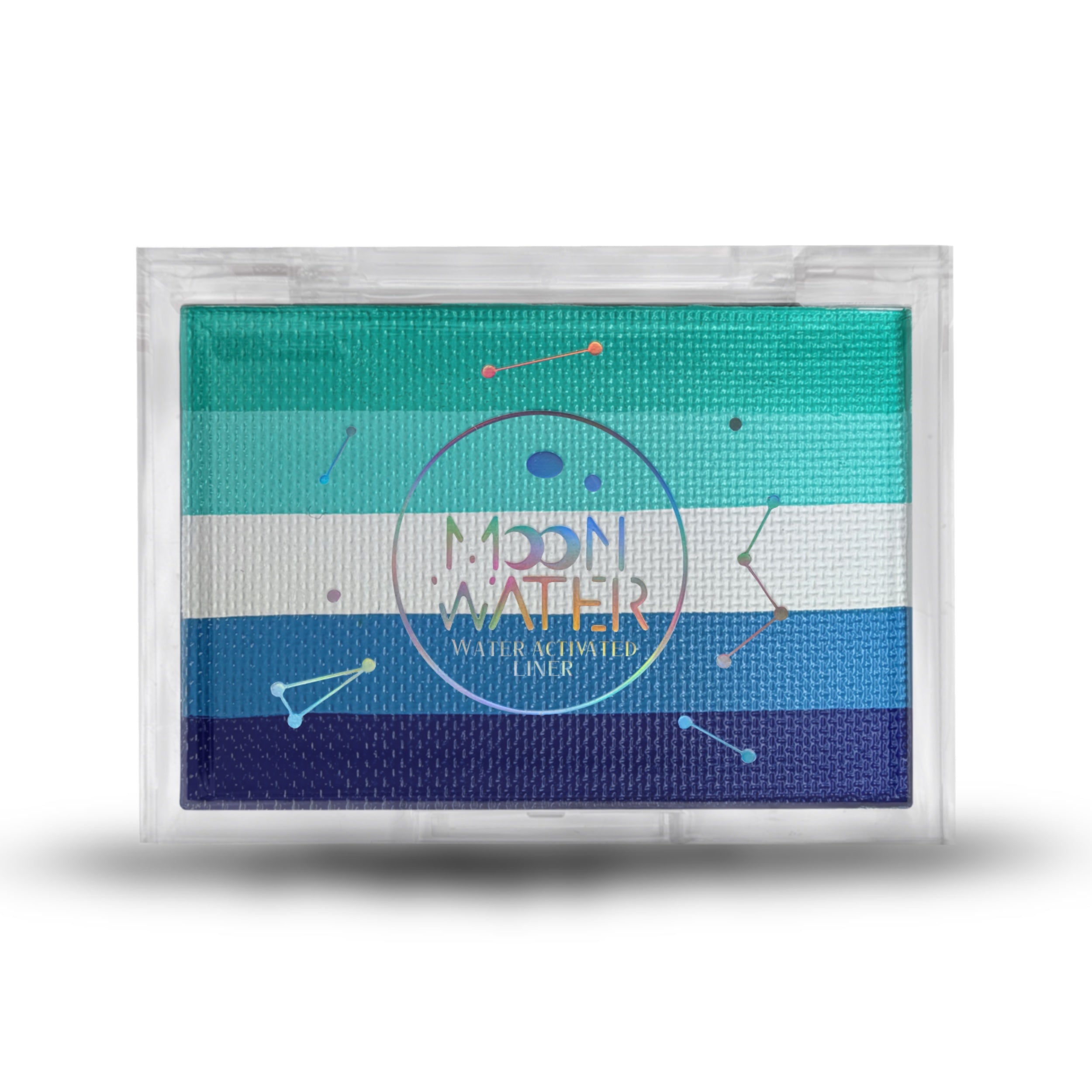 RECTANGLE CONTAINER WATER ACTIVATED MOON WATER EYELINER AND FACE PAINT BY HOLOGRAVE COSMETICS IN THE TEAL/AQUA/WHITE/BLUE PAN #SHADES_MARIANA TRENCH