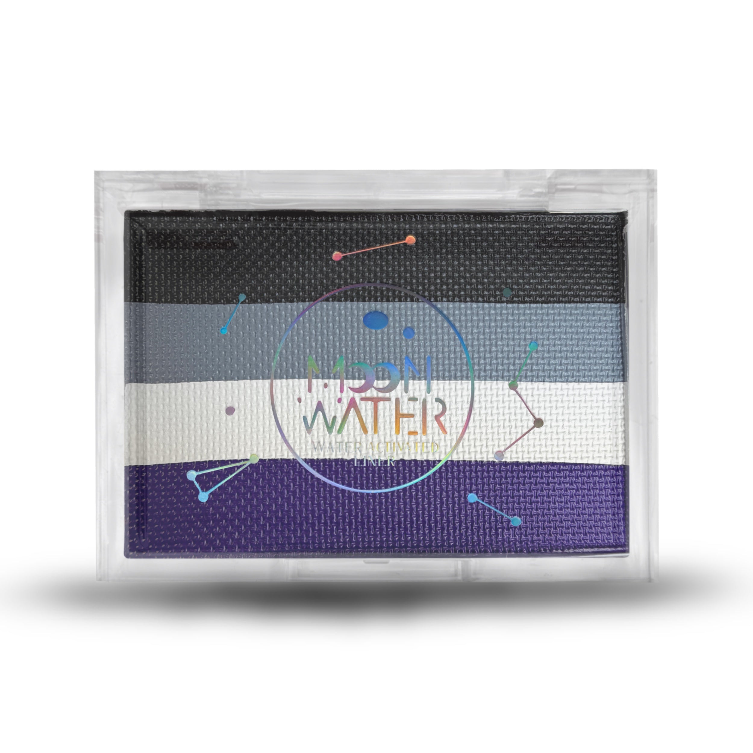 RECTANGLE CONTAINER WATER ACTIVATED MOON WATER EYELINER AND FACE PAINT BY HOLOGRAVE COSMETICS IN THE BLACK/GREY/WHITE/PURPLE PAN #SHADES_NIGHTSHADE
