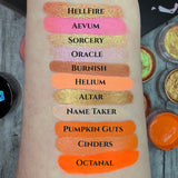 #SHADES_hellfire (duochrome),aevum (shifty metallic shimmer),sorcery (duochrome),oracle (duochrome),burnish (metallic shimmer),uv helium,altar (metallic shimmer),name taker (orange interference topper),pumpkin guts,cinders (metallic shimmer),uv octanal