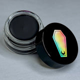 GLASS CIRCLE JAR WATER PROOF FUNERAL PROOF EYELINER/BROW POMADE BY HOLOGRAVE COSMETICS IN THE ULTRA BLACK SHADE OBITCHUARY #SHADES_OBITCHUARY