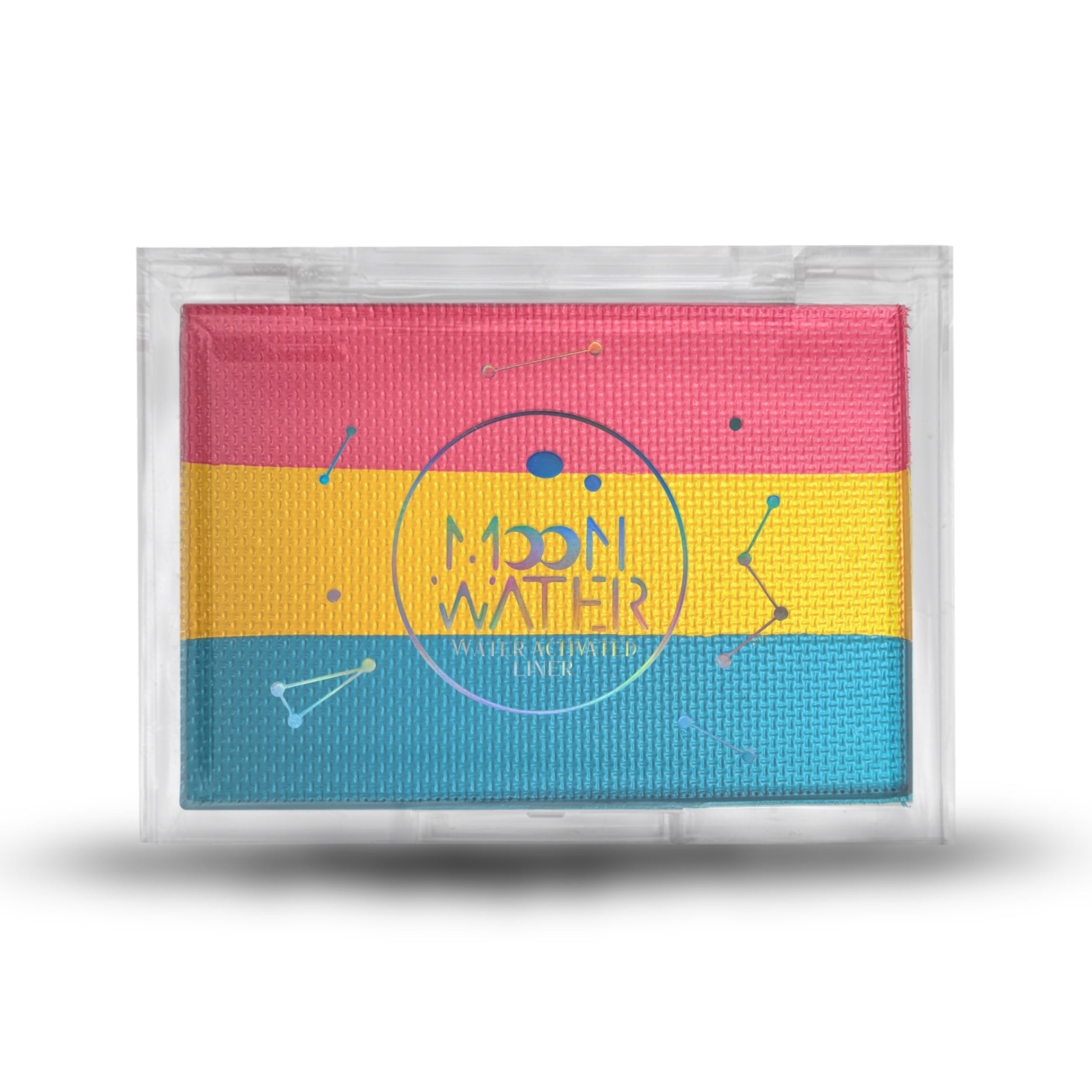 RECTANGLE CONTAINER WATER ACTIVATED MOON WATER EYELINER AND FACE PAINT BY HOLOGRAVE COSMETICS IN THE MAGENTA/PINK/YELLOW/BLUE/CYAN PAN #SHADES_PSYCHIC