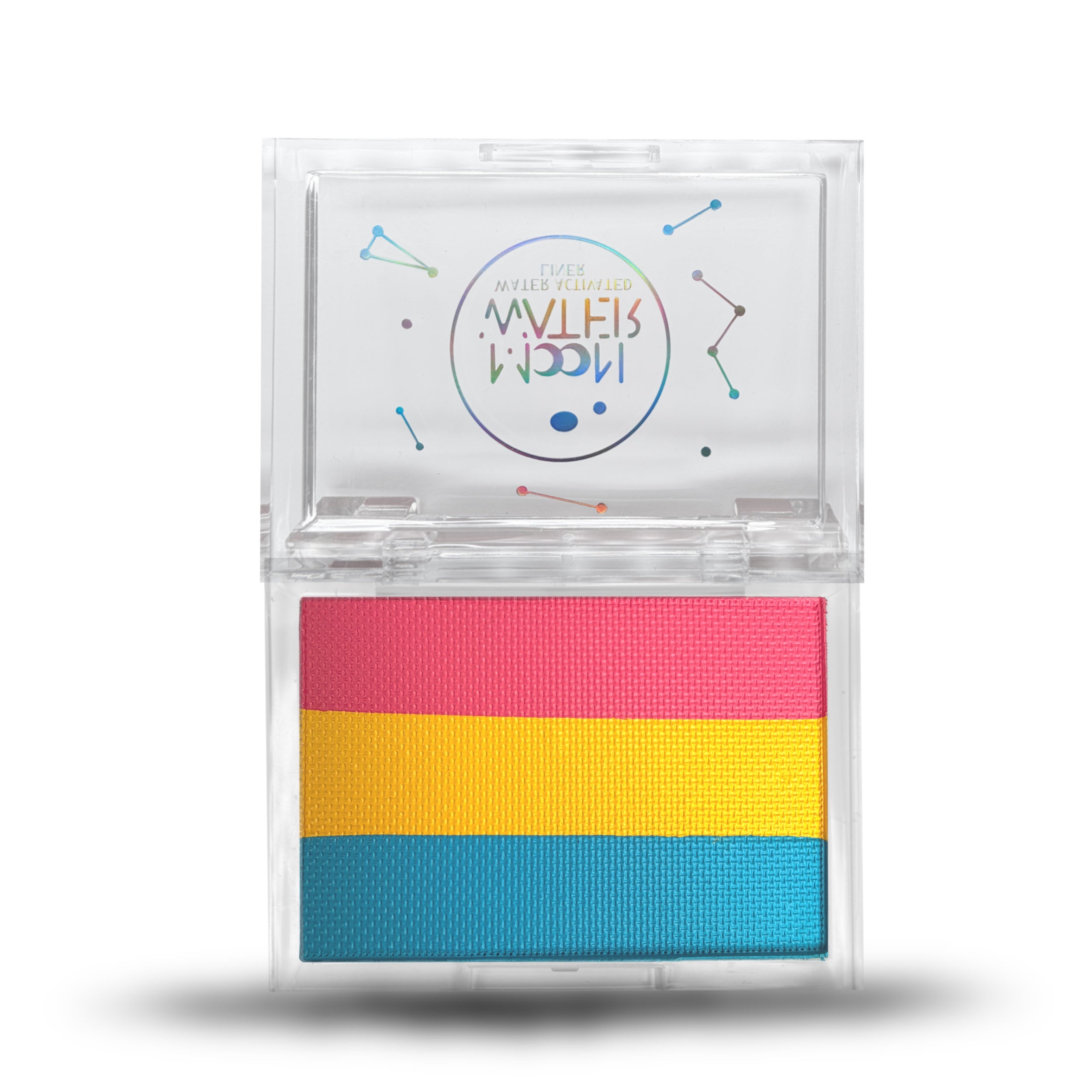 RECTANGLE CONTAINER WATER ACTIVATED MOON WATER EYELINER AND FACE PAINT BY HOLOGRAVE COSMETICS IN THE MAGENTA/PINK/YELLOW/BLUE/CYAN PAN #SHADES_PSYCHIC