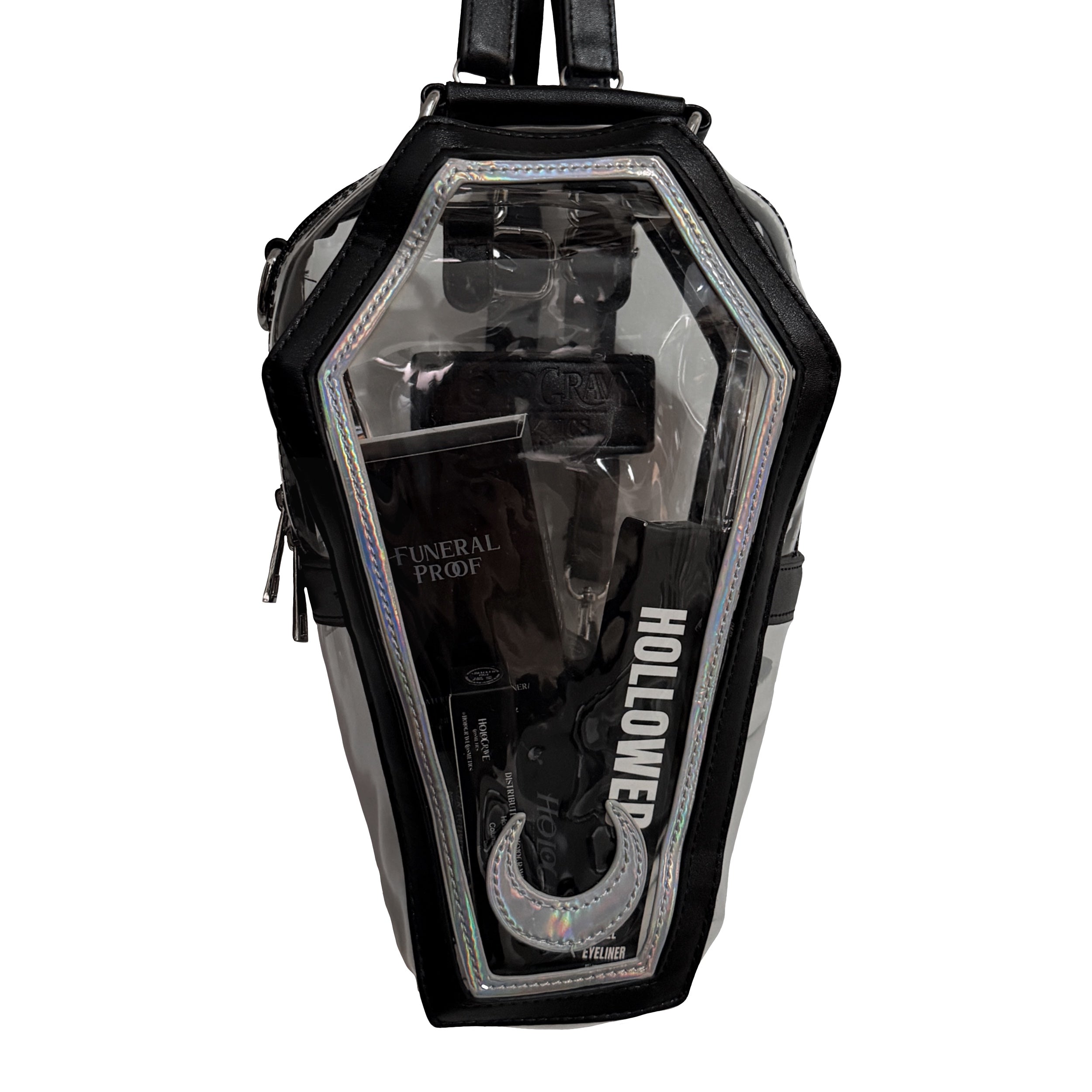clear b-grade coffin bag used as a mystery box with product inside