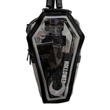 clear b-grade coffin bag used as a mystery box with product inside